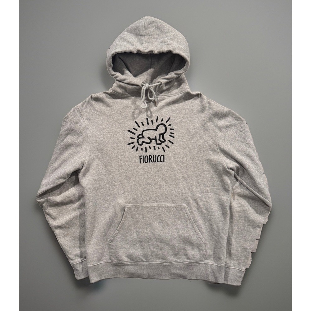 Fiorucci x Keith Haring London Hoodie Pullover Sz L Gray 2 Sided Graphic